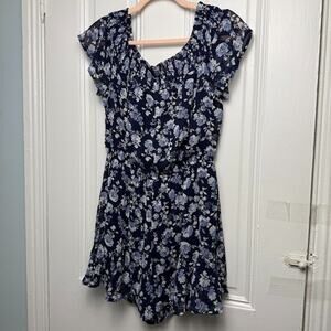 Francescas Trixxi Romper Womens Medium Navy Blue Floral Flutter Sleeve NWT